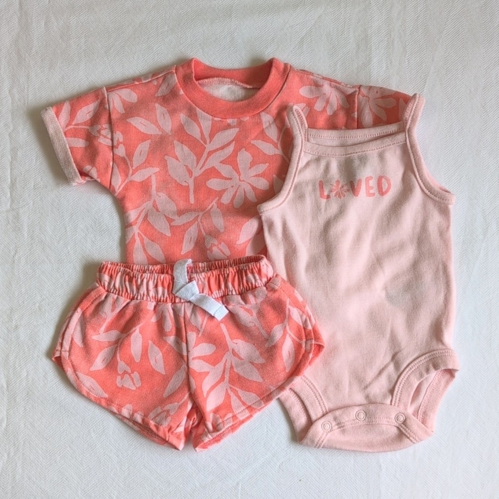 child of mine 3pc peach summer matching outfit set newborn baby girl